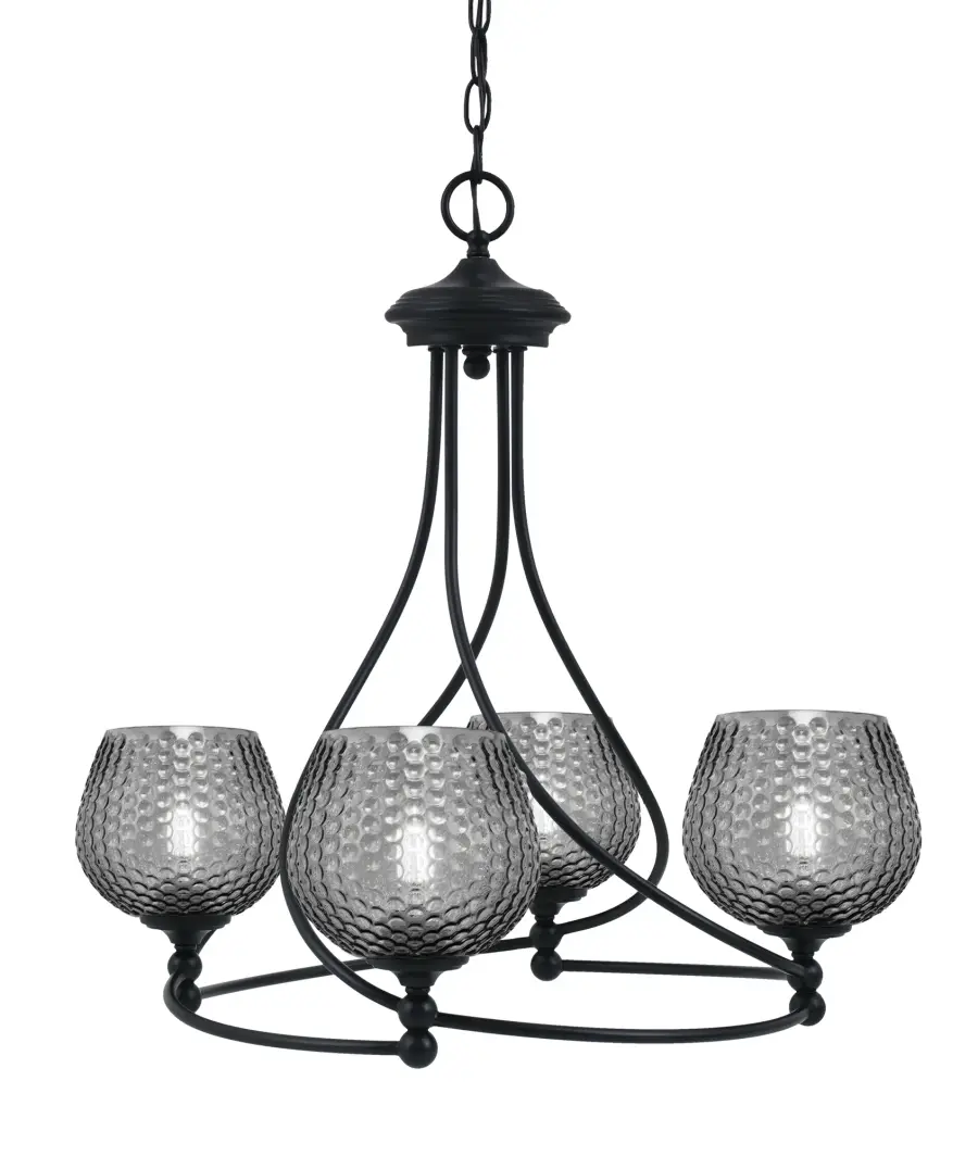 Capri 4 Light Uplight Chandelier in Matte Black with Smoke Textured Glass - Image 1
