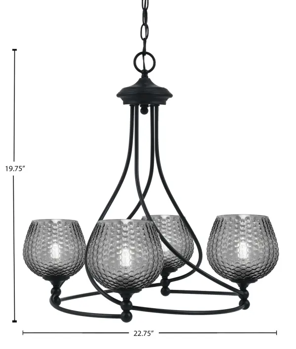 Capri 4 Light Uplight Chandelier in Matte Black with Smoke Textured Glass - Image 2