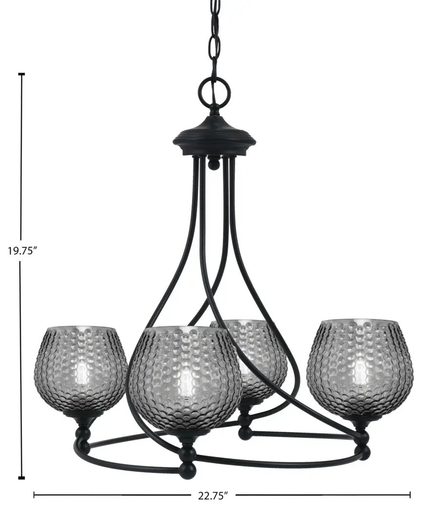 Capri 4 Light Uplight Chandelier in Matte Black with Smoke Textured Glass - Image 2