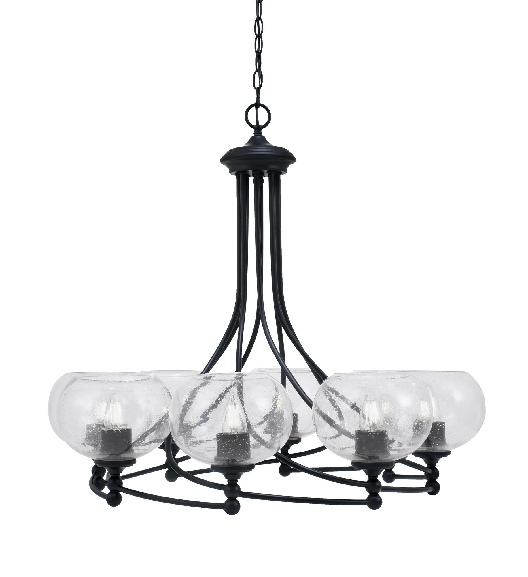 Capri 8-Light Chandelier in Matte Black with Clear Bubble Glass