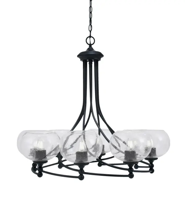 Capri 8-Light Chandelier in Matte Black with Clear Bubble Glass - Image 1