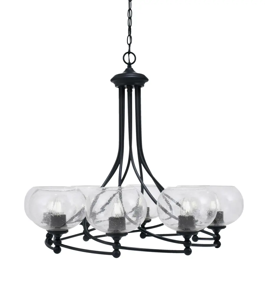 Capri 8-Light Chandelier in Matte Black with Clear Bubble Glass - Image 1