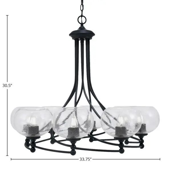 Capri 8-Light Chandelier in Matte Black with Clear Bubble Glass - Image 2