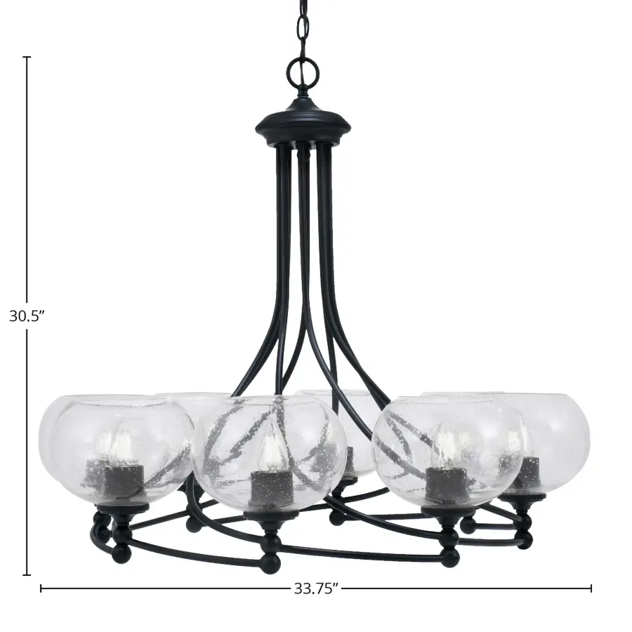 Capri 8-Light Chandelier in Matte Black with Clear Bubble Glass - Image 2