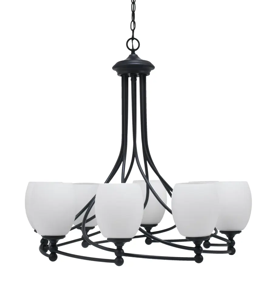 Capri 8-Light Uplight Chandelier in Matte Black with White Linen Glass - Image 1