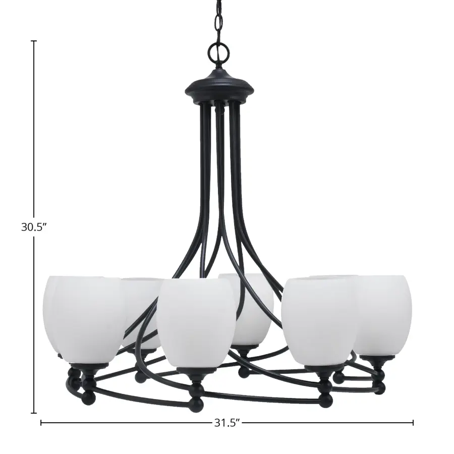 Capri 8-Light Uplight Chandelier in Matte Black with White Linen Glass - Image 2