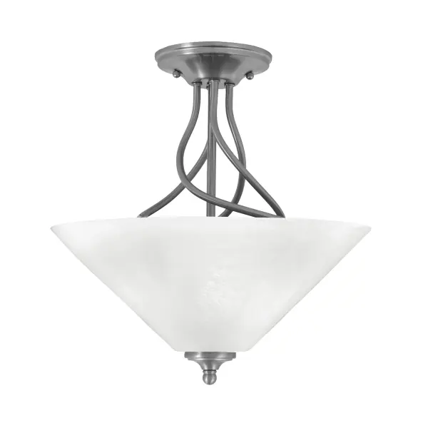 The Capri Semi-Flush combines brushed nickel elegance with a 16-inch white marble glass shade, delivering bright, inviting illumination. Perfect for rooms with standard ceiling heights, this 3-light fixture offers versatile style.