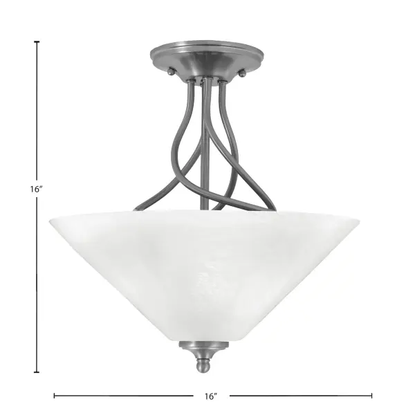 The Capri Semi-Flush combines brushed nickel elegance with a 16-inch white marble glass shade, delivering bright, inviting illumination. Perfect for rooms with standard ceiling heights, this 3-light fixture offers versatile style. - alternate view