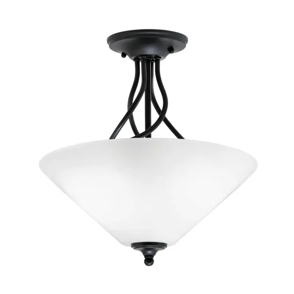 The Capri Semi-Flush combines a sleek matte black finish with a beautiful 16" white marble glass shade, creating a sophisticated lighting solution perfect for rooms with lower ceilings. Its transitional design works seamlessly in both traditional and contemporary spaces.