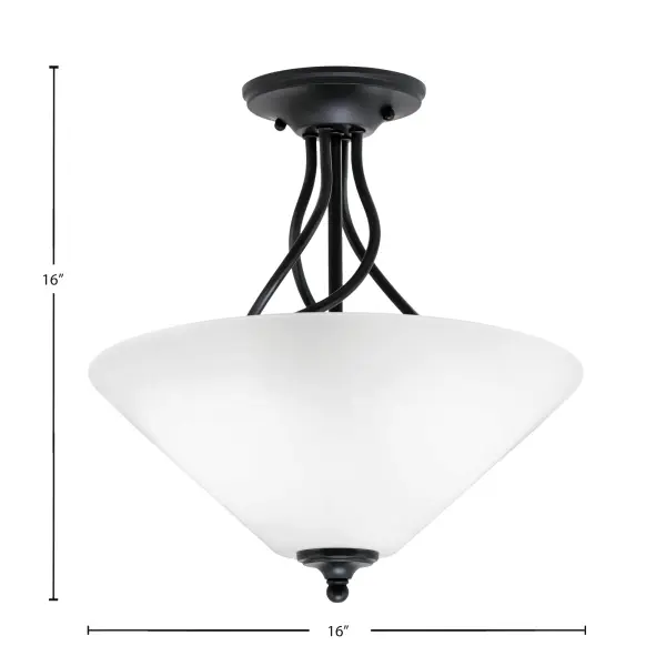 The Capri Semi-Flush combines a sleek matte black finish with a beautiful 16" white marble glass shade, creating a sophisticated lighting solution perfect for rooms with lower ceilings. Its transitional design works seamlessly in both traditional and contemporary spaces. - alternate view