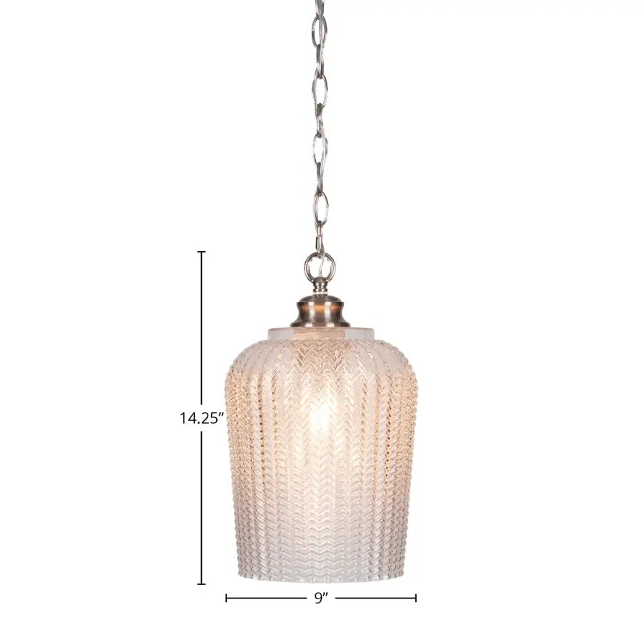 Cordova Chain Hung Pendant with Clear Textured Glass - Image 2