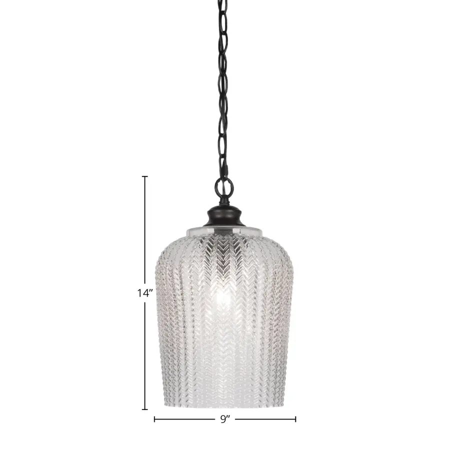 Cordova Chain Hung Pendant with Clear Textured Glass - Image 2