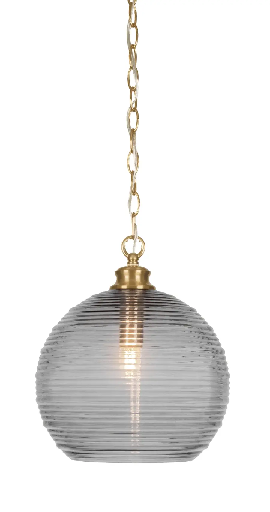 Malena Chain Hung Pendant with Smoke Ribbed Glass - Image 1