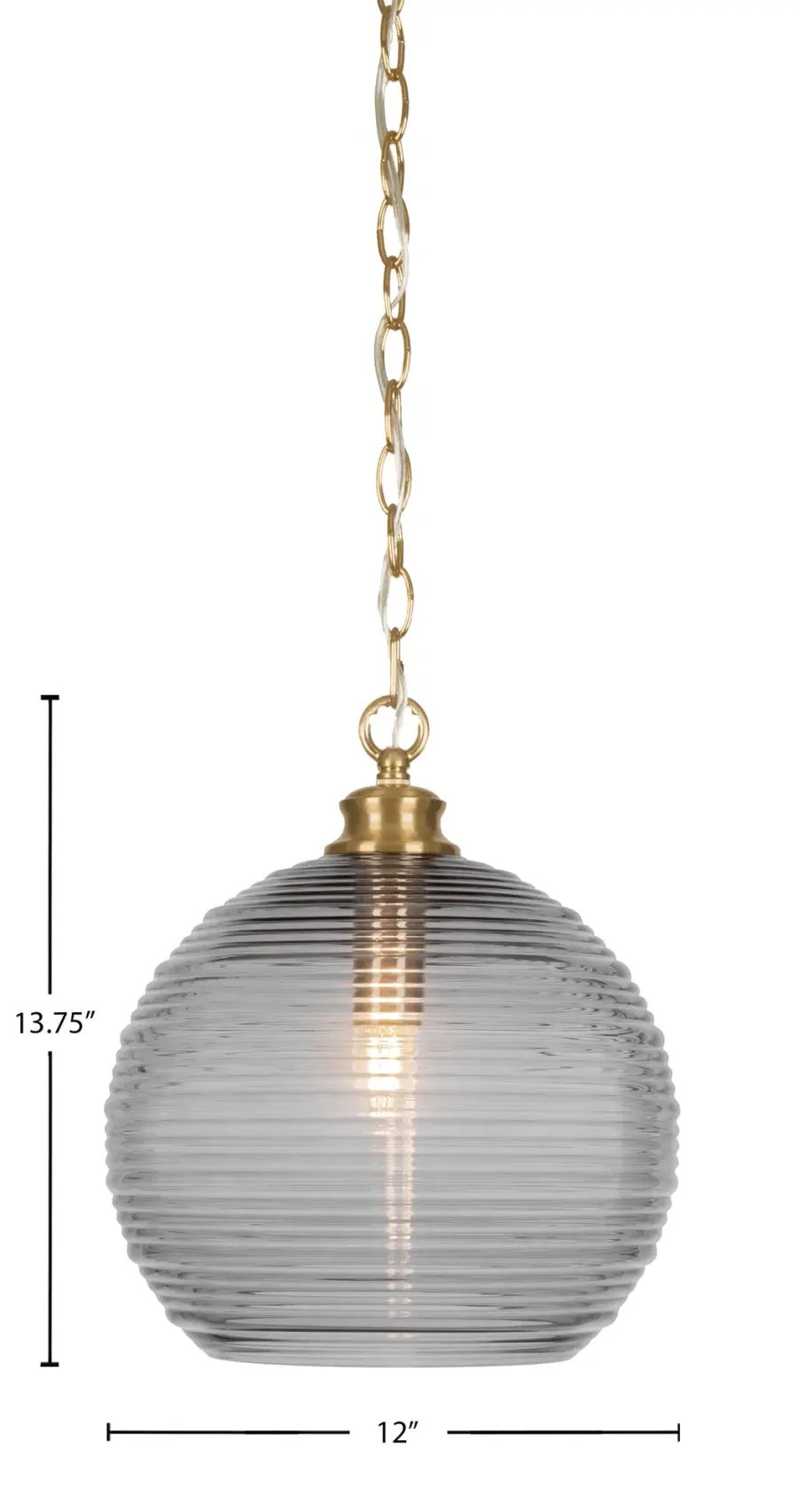 Malena Chain Hung Pendant with Smoke Ribbed Glass - Image 2