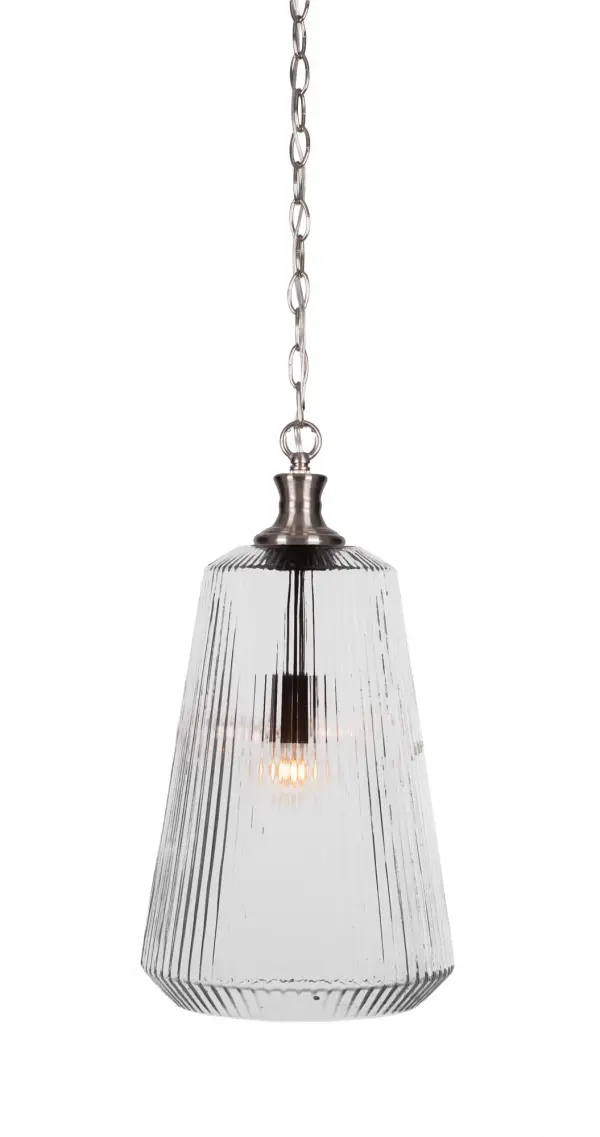 Carina Chain Hung Pendant with Clear Ribbed Glass - Image 1