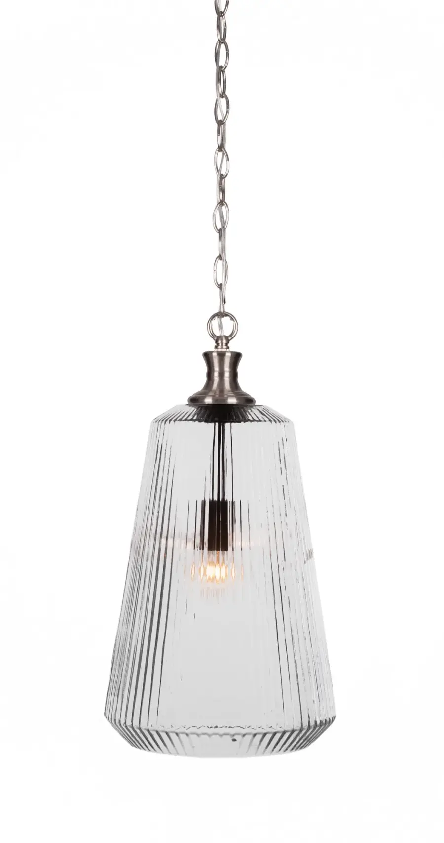 Carina Chain Hung Pendant with Clear Ribbed Glass - Image 1