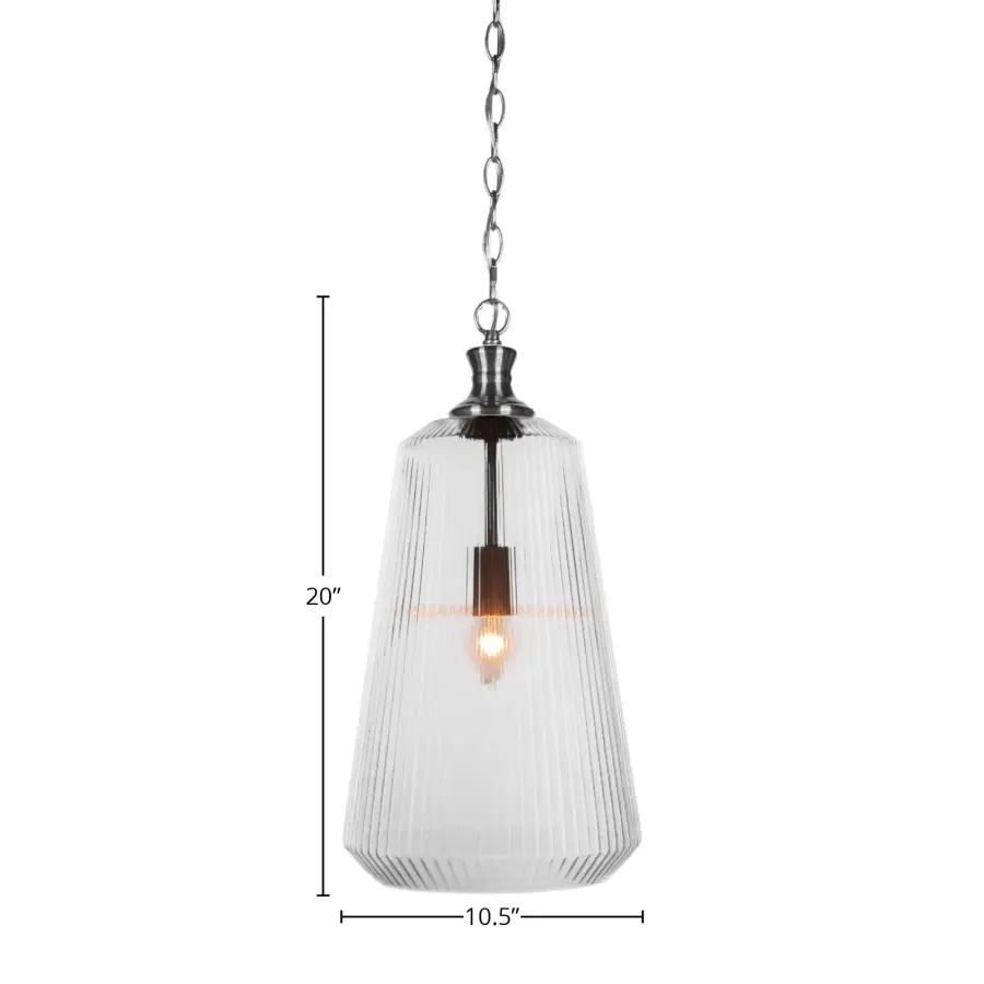 Carina Chain Hung Pendant with Clear Ribbed Glass - Image 2