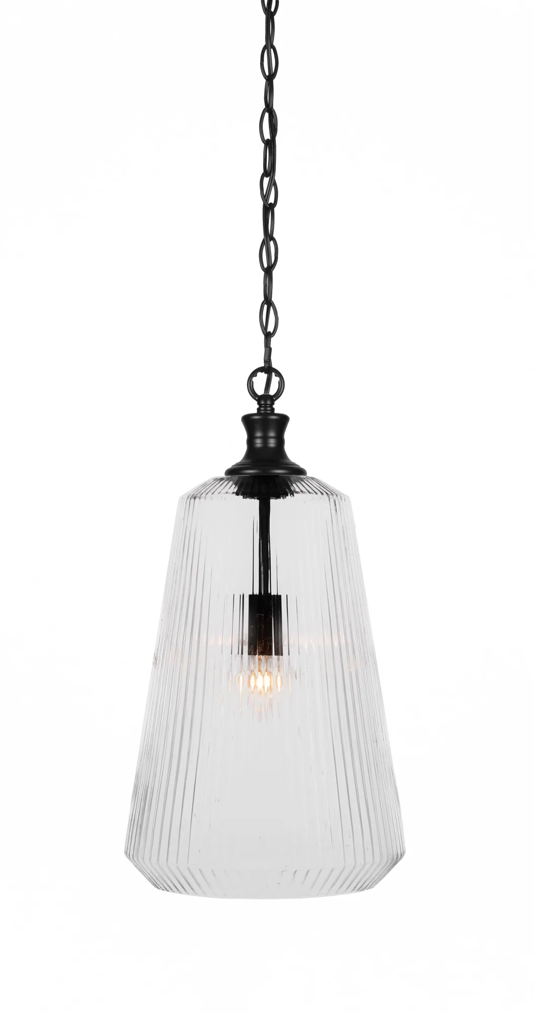 Carina Chain Hung Pendant with Clear Ribbed Glass