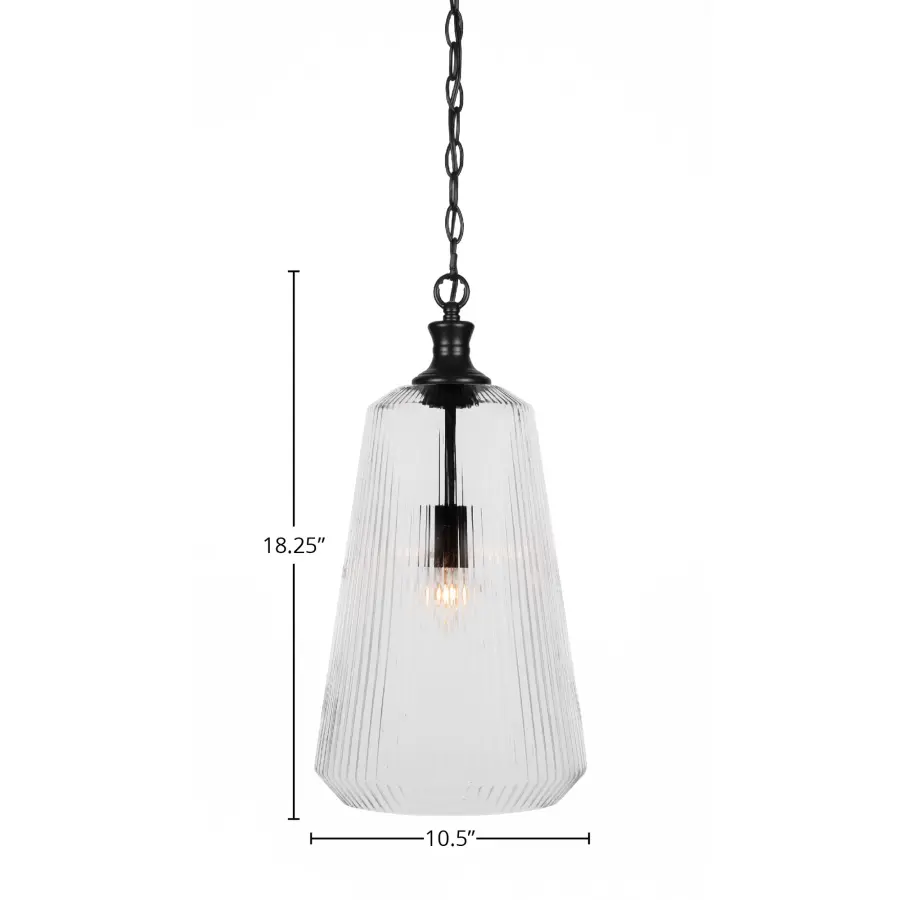 Carina Chain Hung Pendant with Clear Ribbed Glass - Image 2