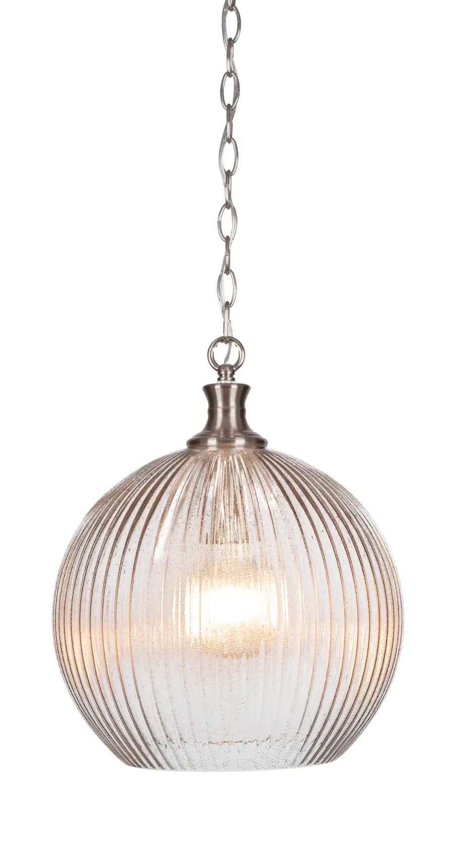 Carina Chain Hung Pendant with Micro Bubble Ribbed Glass - Image 1