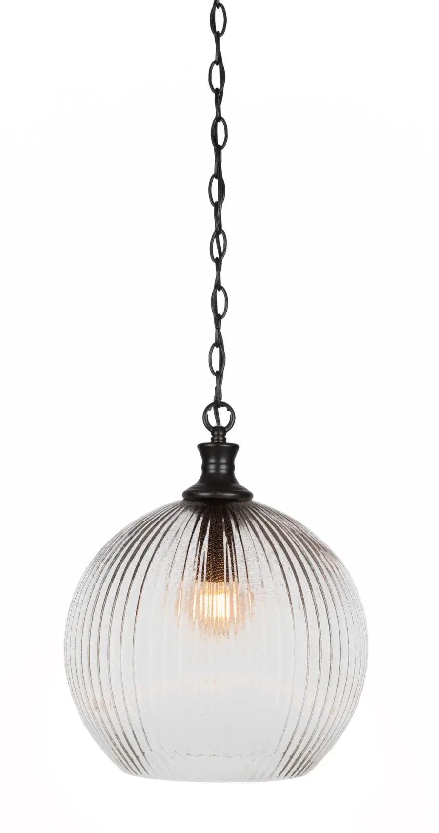 Carina Chain Hung Pendant with Micro Bubble Ribbed Glass - Image 1