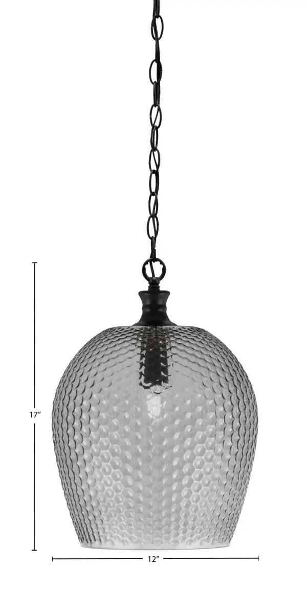 The Zola pendant combines contemporary styling with industrial charm through its matte black finish and 12-inch smoke textured glass shade. Ideal for creating focused task lighting or ambient illumination over dining tables and kitchen islands. - alternate view