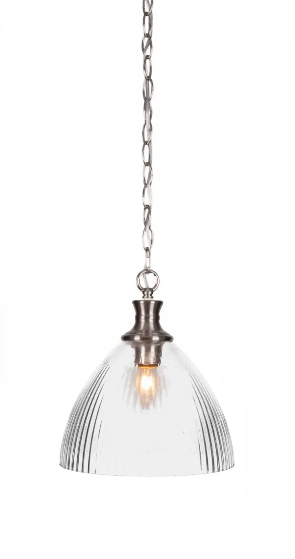 Carina Chain Hung Pendant with Clear Ribbed Glass - Image 1