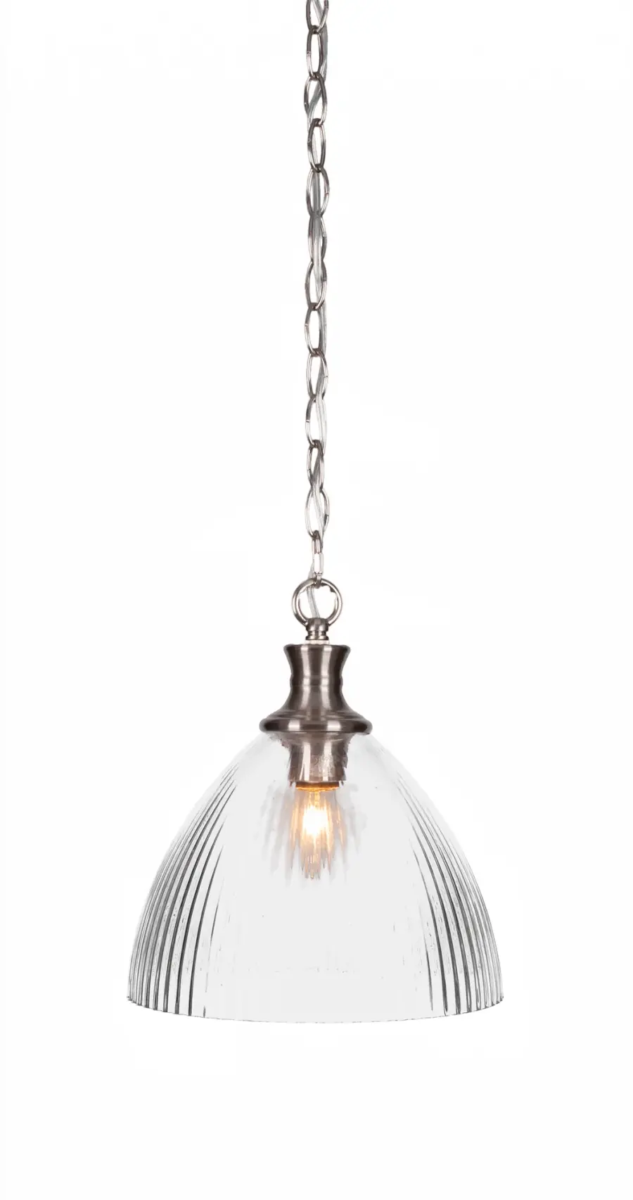 Carina Chain Hung Pendant with Clear Ribbed Glass - Image 1