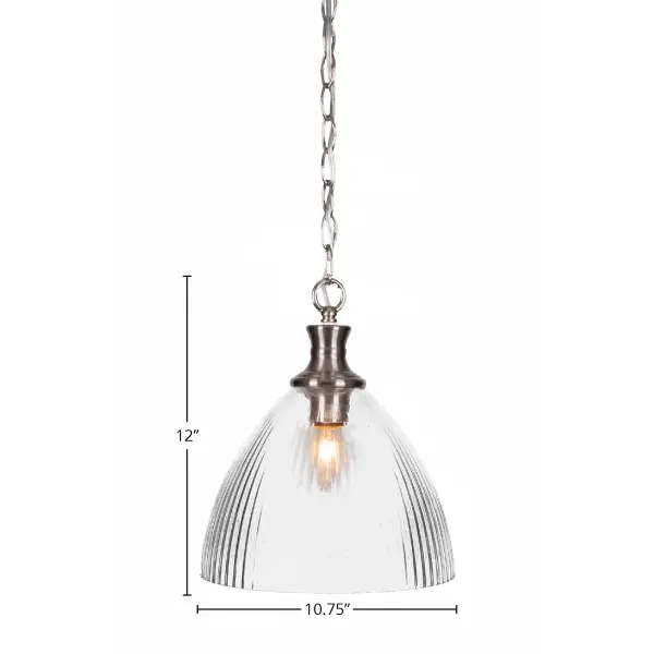 Carina Chain Hung Pendant with Clear Ribbed Glass - Image 2