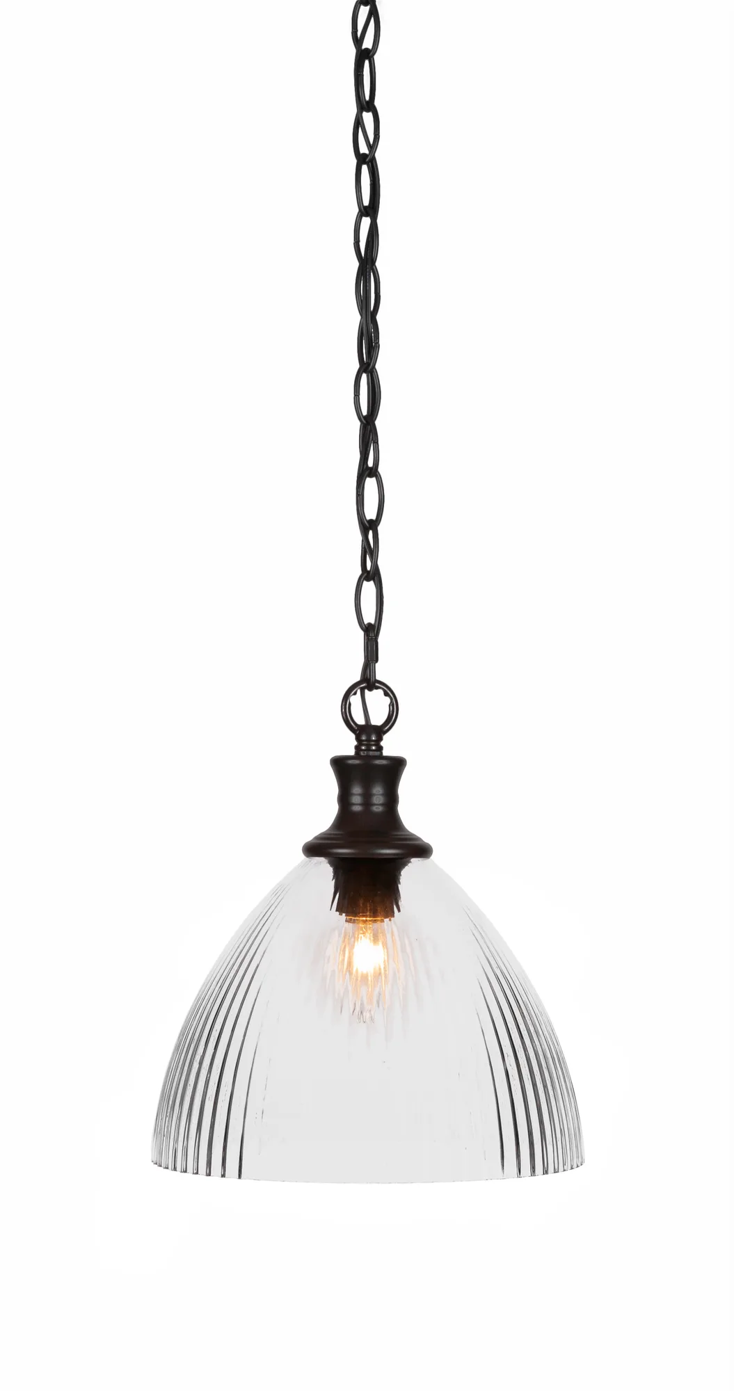 Carina Chain Hung Pendant with Clear Ribbed Glass