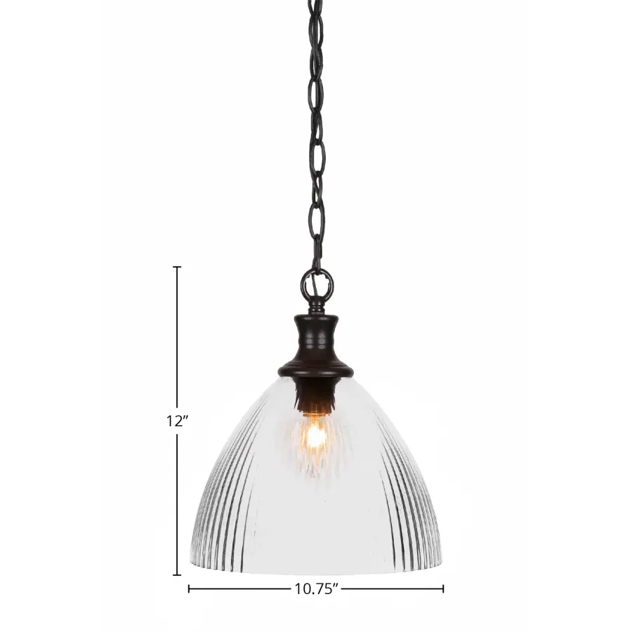 Carina Chain Hung Pendant with Clear Ribbed Glass - Image 2