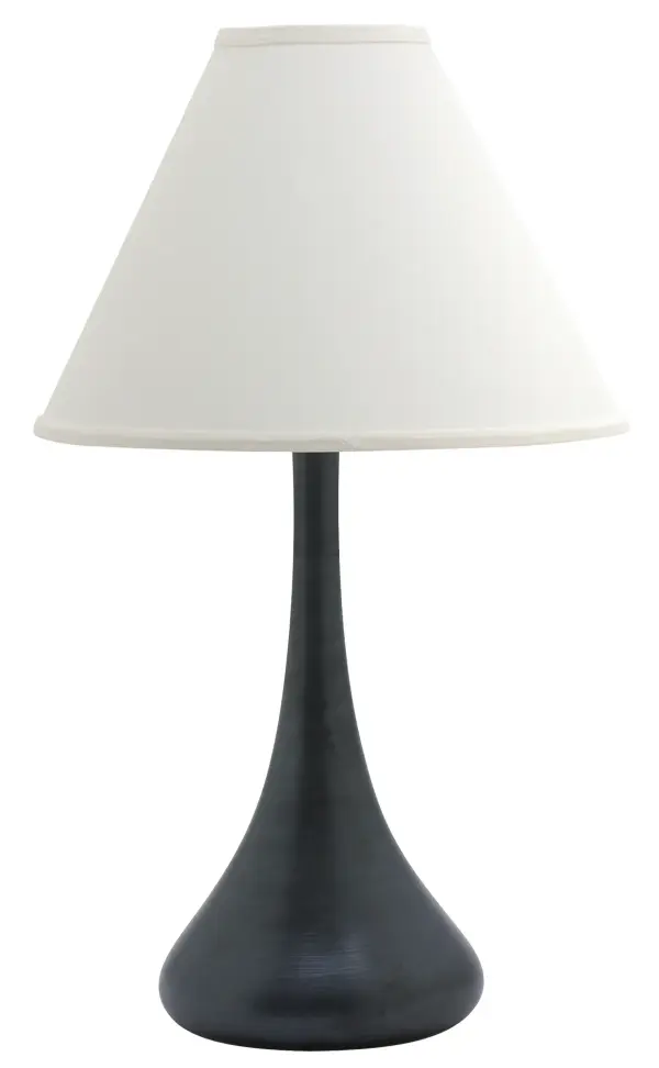 The Scatchard table lamp showcases authentic American craftsmanship with its handmade stoneware base in a sophisticated decorated gray finish. At 26" tall, it provides substantial presence while maintaining versatility.
