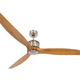 The Lucci Air Akmani combines brushed chrome elegance with natural teak wood blades for a refined coastal-contemporary aesthetic. DC motor technology delivers whisper-quiet operation and superior energy efficiency.