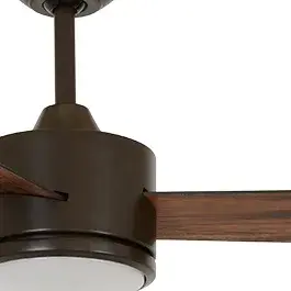 The Climate III combines modern DC motor efficiency with transitional styling. Its 52-inch span and oil rubbed bronze finish with dark koa wood blades create a sophisticated look suitable for various interior styles.