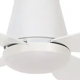 The Aria combines efficient air circulation with integrated lighting in a space-saving close-to-ceiling design. Its clean white finish and 52-inch span make it ideal for medium-sized rooms with standard ceiling heights.