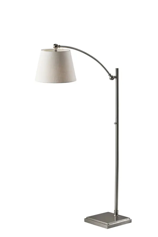 The York floor lamp combines functionality with timeless style, featuring a fully adjustable arm and pivoting shade that directs light exactly where needed. Height adjusts from 56 to 66 inches for customized lighting.