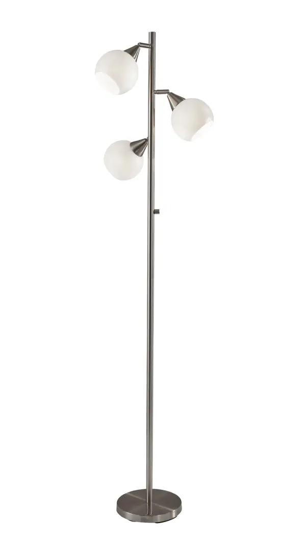 The Phillip Tree Lamp offers flexible lighting with three adjustable globe shades and a convenient 4-way rotary switch. Its brushed steel finish and classic contemporary design make it a versatile addition to bedrooms, living rooms, and offices.