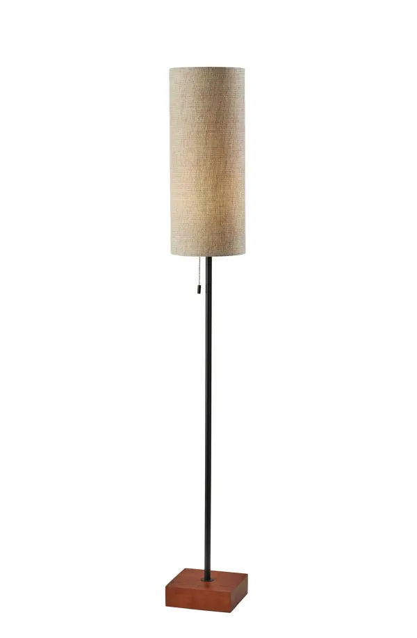 Modern Floor Lamp with Warm Wood Base and Textured Fabric Shade