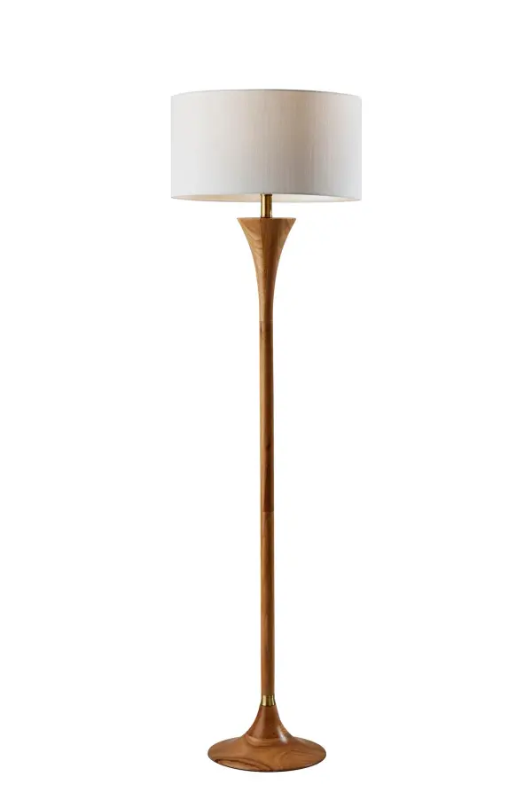 Rebecca Natural Wood Floor Lamp with Antique Brass Accent