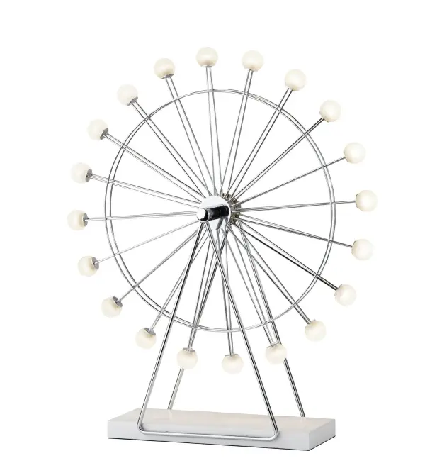The Coney Large LED Ferris Wheel Lamp combines playful design with practical ambient lighting. Featuring 20 rotating frosted acrylic globes powered by energy-efficient integrated LEDs, this 22" tall lamp creates a warm, mesmerizing glow perfect for kids' rooms or as a conversation-starting accent piece.