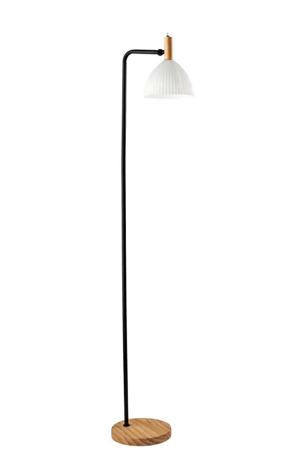 The Peyton Floor Lamp combines sleek black finishes with natural pinewood and frosted ribbed glass to create a striking contemporary statement piece. At 60 inches tall, it provides excellent ambient lighting while adding warmth and sophistication to any space.