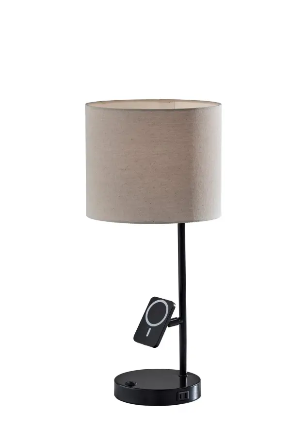 The Wyatt Desk Lamp combines sleek modern design with exceptional functionality, featuring USB-A, USB-C, AC outlet, and 10W Qi wireless charging built into the base. Perfect for home offices and bedrooms.