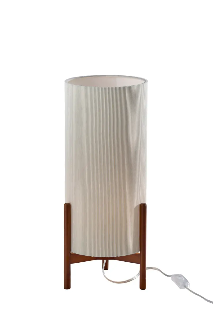 Elegant Mid-Century Lantern with Warm Walnut Base & Pleated Shade