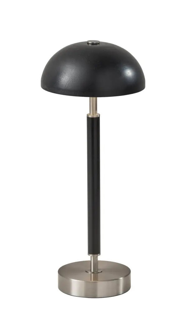 The Ronny combines contemporary design with practical cordless functionality. Its brushed steel and black wood finish creates a sophisticated look, while the rechargeable LED and touch dimmer provide convenient, energy-efficient lighting for any space.