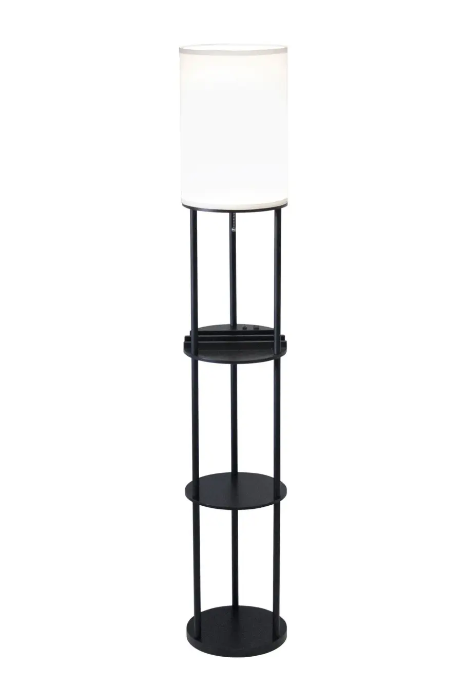 Charging Station Floor Lamp with Storage Shelves