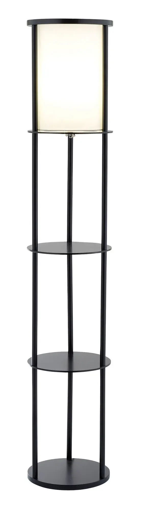 The Stewart Floor Lamp combines practical illumination with convenient storage, making it ideal for smaller spaces. Its clean contemporary design features two MDF shelves and wire management clips for a clutter-free look.