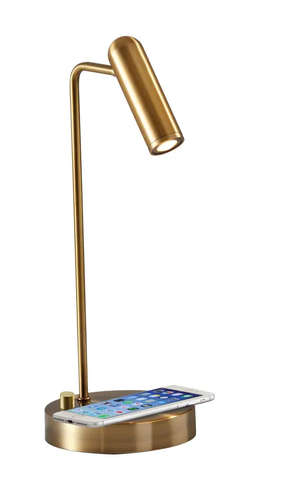 The Kaye AdessoCharge combines efficient LED task lighting with convenient wireless charging technology. Features adjustable shade, Qi-certified 5W wireless charging pad, and additional USB port for simultaneous device charging.