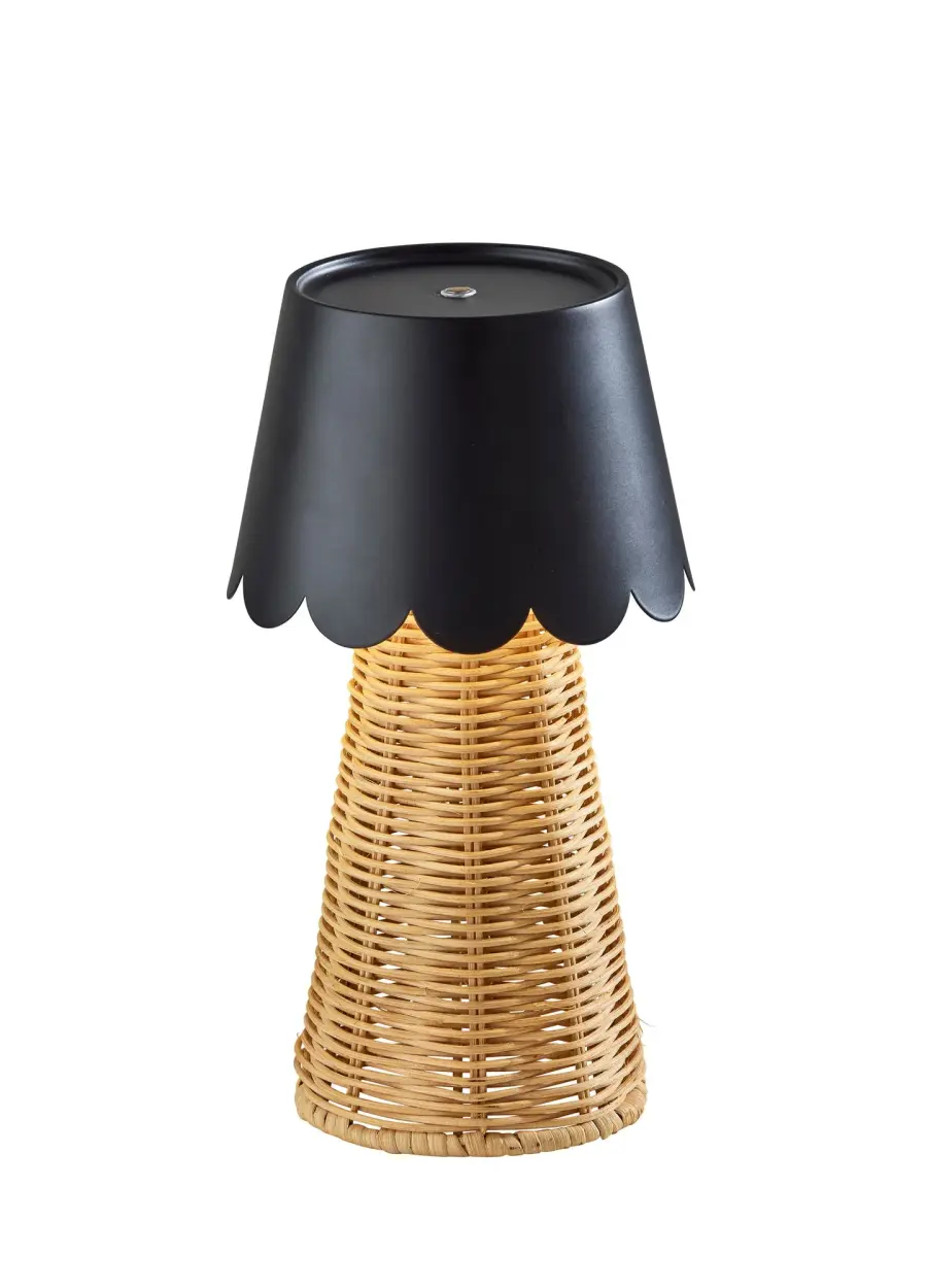 Tory LED Cordless Table Lamp - Black & Rattan