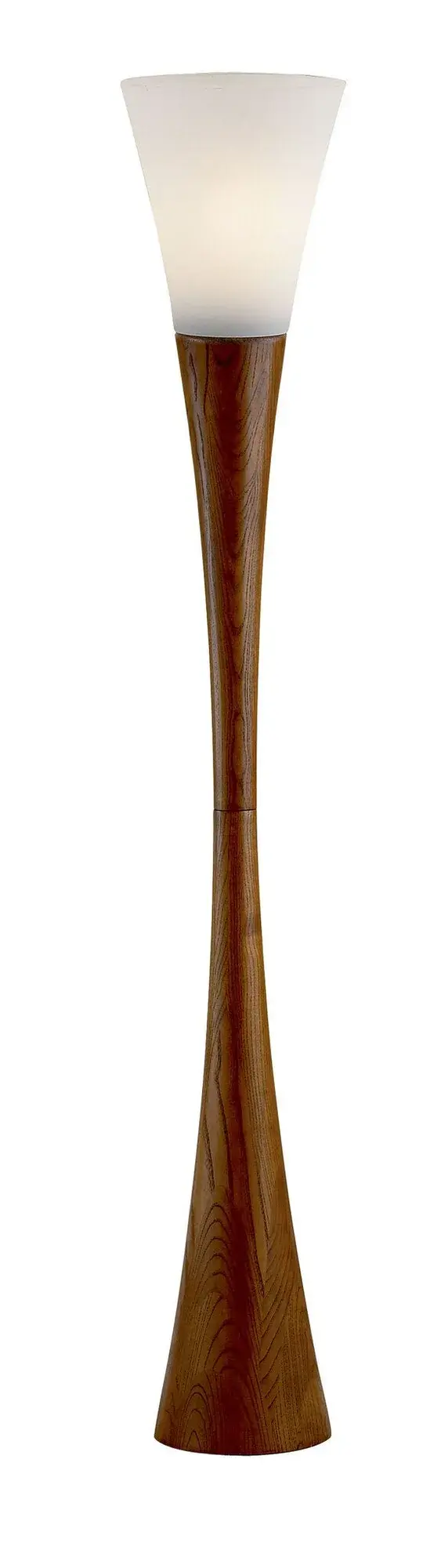 The Espresso floor lamp blends contemporary design with organic warmth through its rich walnut wood base and frosted glass shade. At 68 inches tall, it provides ambient illumination while adding natural texture to modern spaces.