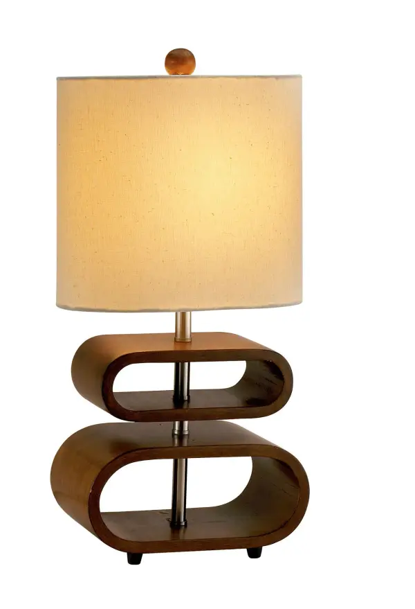 The Rhythm Table Lamp blends retro-inspired bentwood ovals with natural woven fabric for a warm, organic aesthetic. Its compact 19.5" height makes it ideal for bedside tables while the walnut finish adds sophisticated warmth.